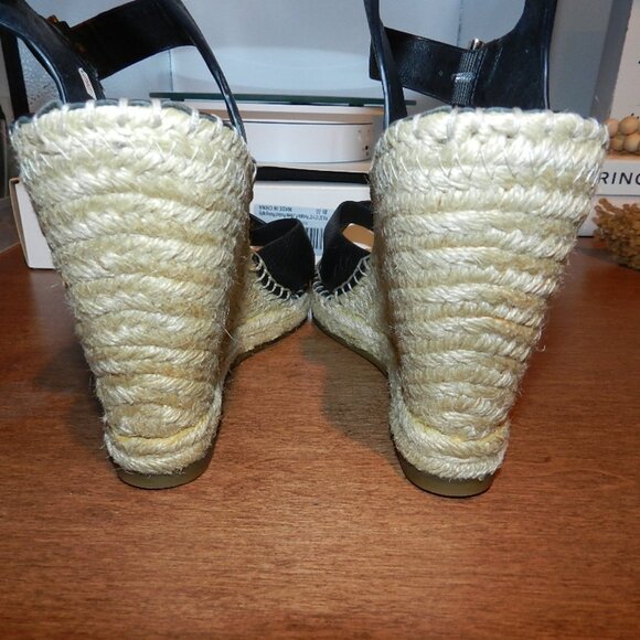 Joie Lena Black Leather Espadrille Wedge Sandals Ankle Strap size EU 38 - Picture 8 of 12